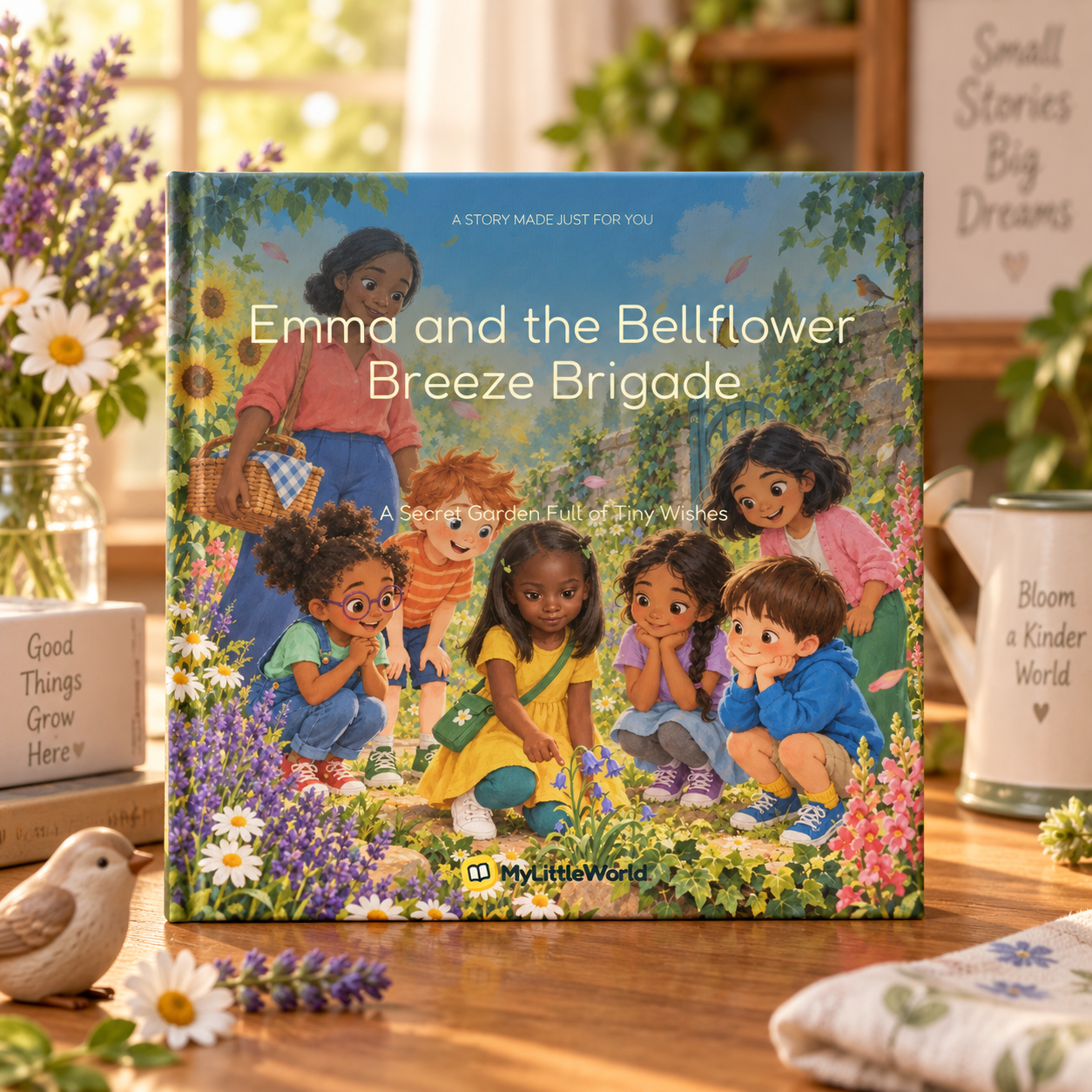 A printed personalized book titled Ema vodi kroz Beč standing on a table
